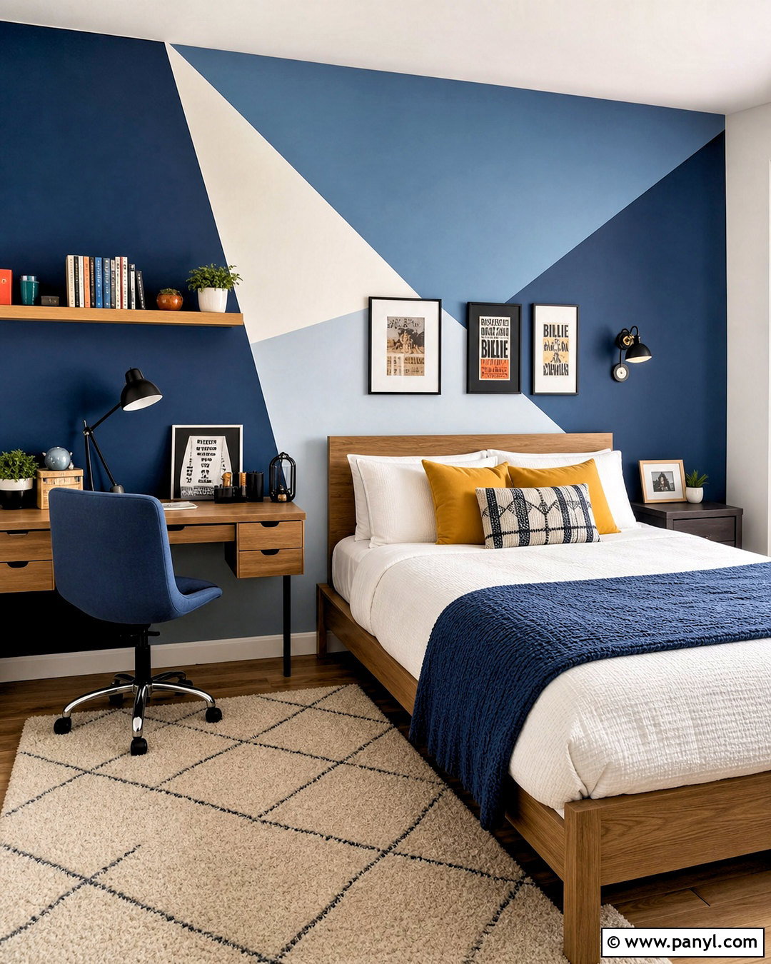 Blue Geometric Accent Wall For Teen Bedroom - 20 bedroom blue accent wall ideas