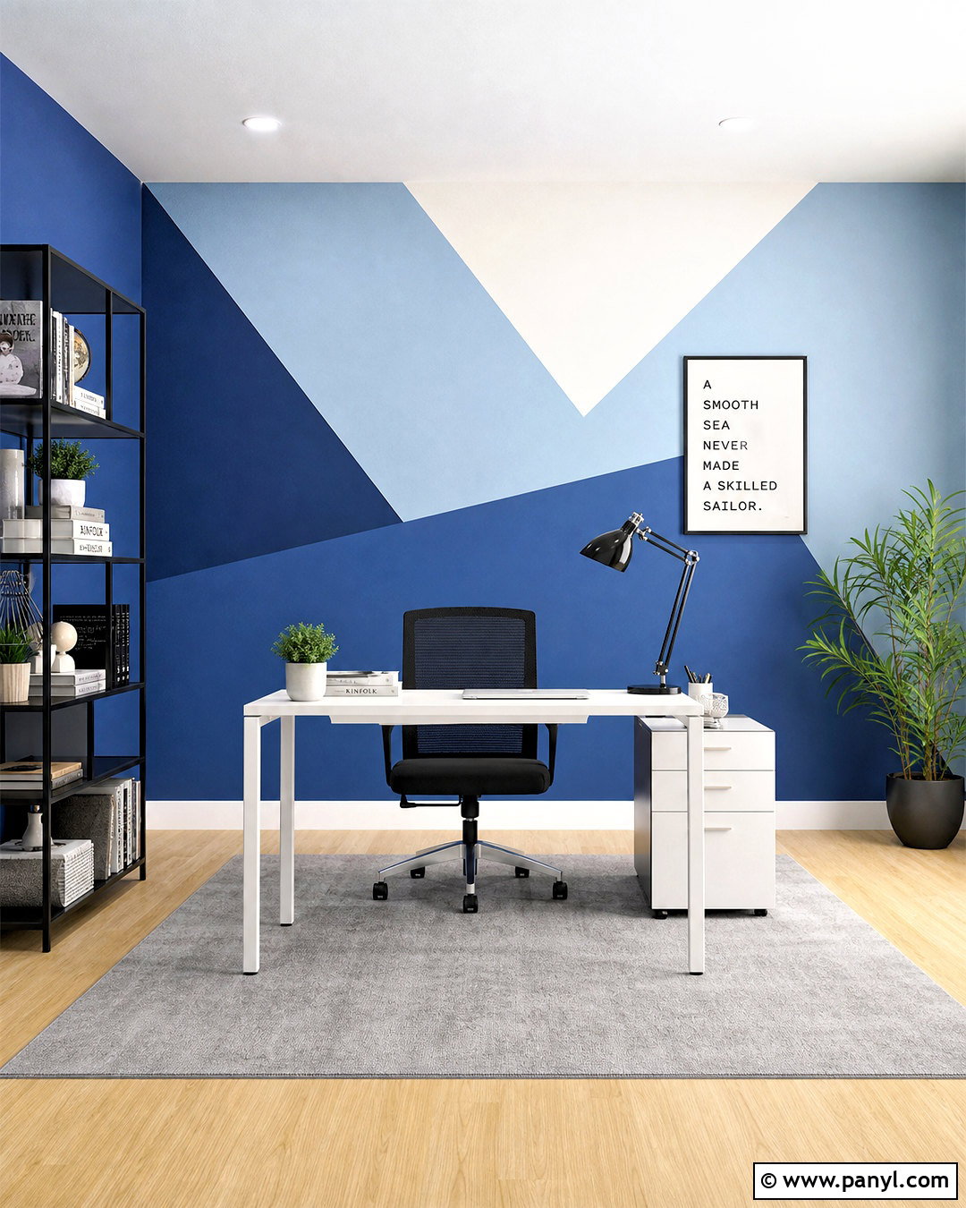 Blue Geometric Accent Wall Office - 20 blue accent wall office ideas