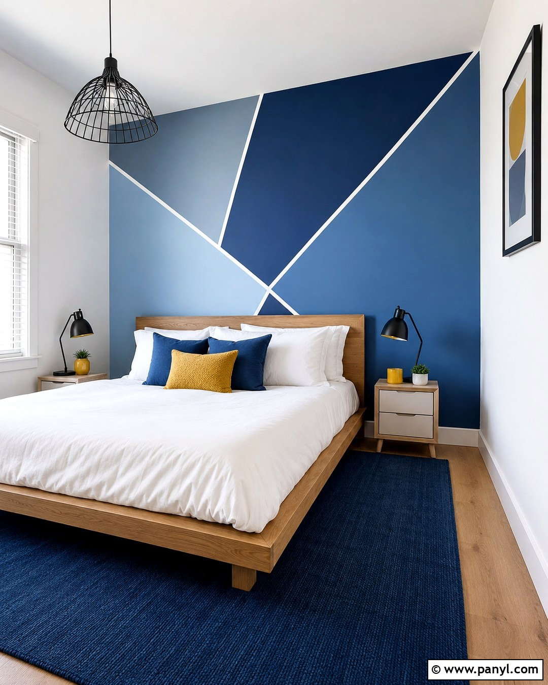 Blue Geometric Accent Wall - 20 White Walls With Blue Accent Wall Ideas