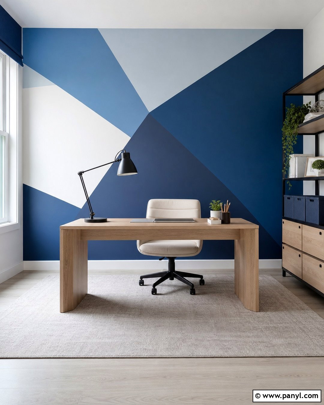 Blue Geometric Painted Feature Wall - 35 blue feature wall ideas