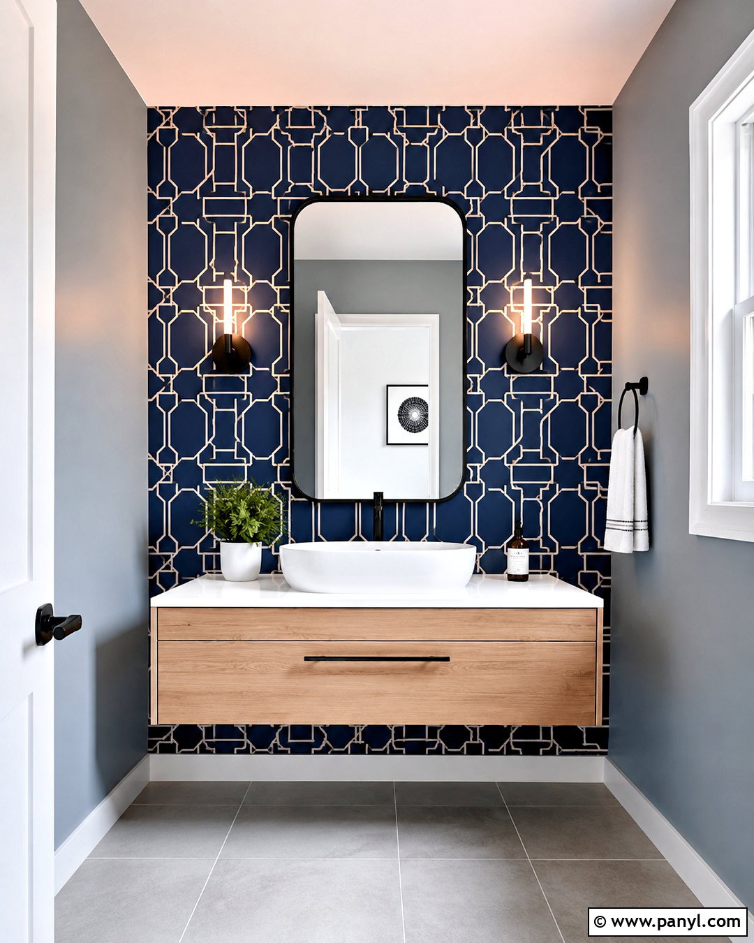 Blue Geometric Powder Room Accent Wall - 20 powder room accent wall ideas