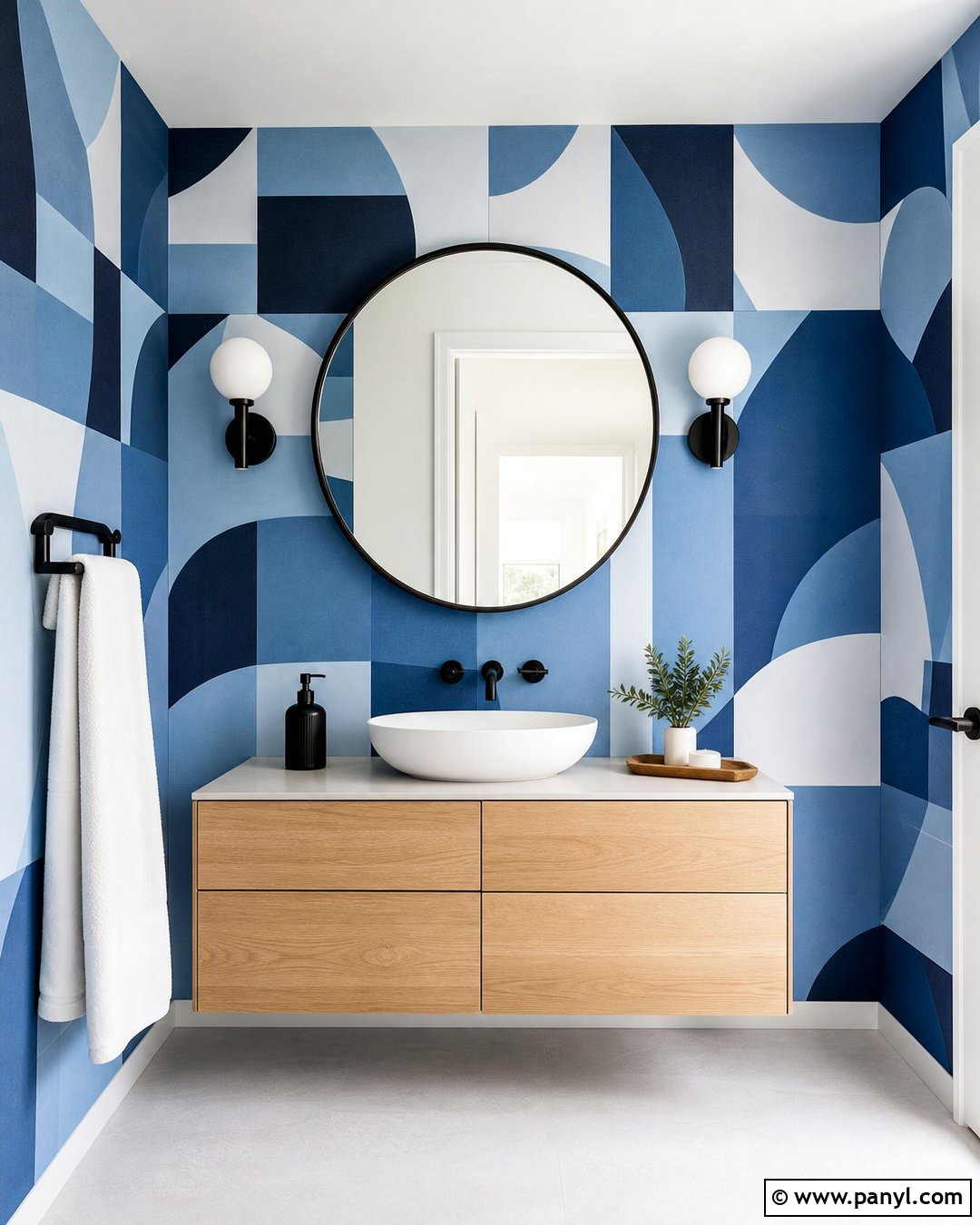 Blue Geometric Wallpaper Bathroom Walls - 35 Blue Bathroom Walls