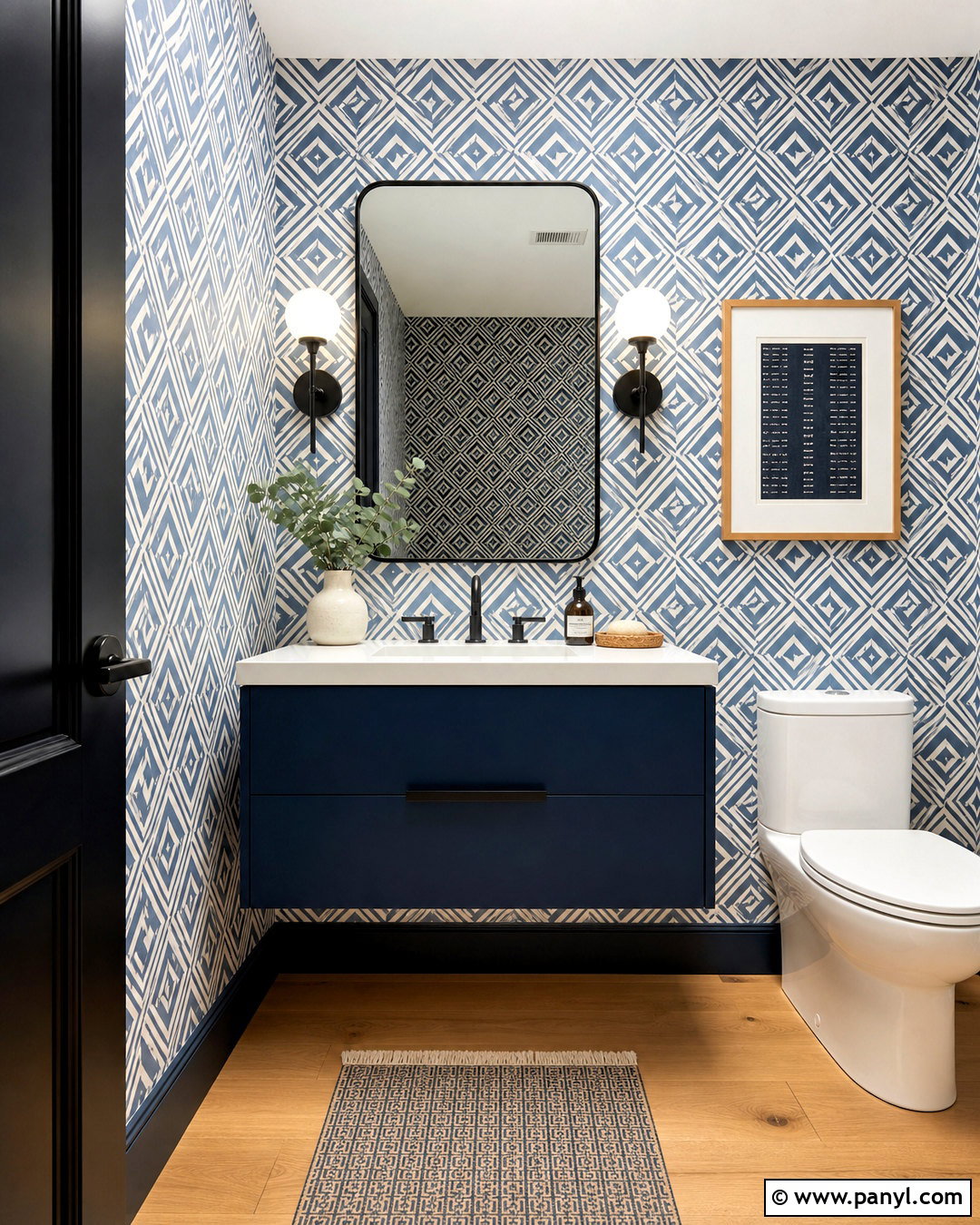 Blue Geometric Wallpaper Half Bathroom - 20 blue half bathroom ideas