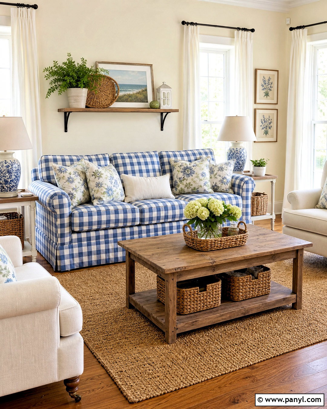 Blue Gingham Living Room - 20 gingham decor ideas
