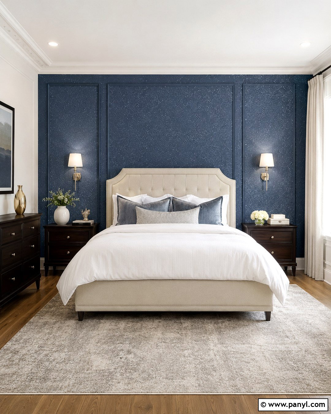 Blue Glitter Paneled Bedroom Wall - 20 Blue Glitter Wall Paint Ideas