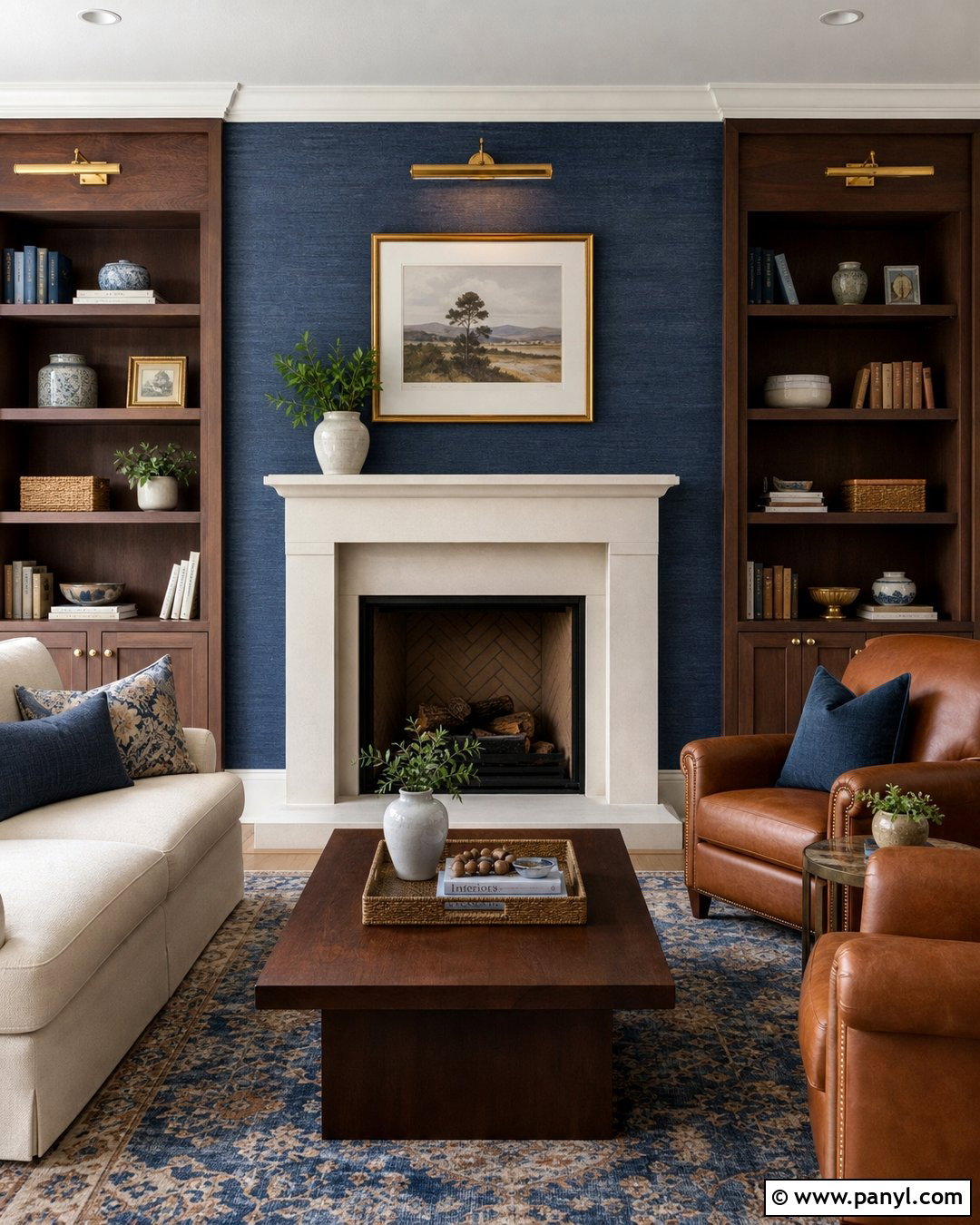 Blue Grasscloth Fireplace Wall - 30 blue fireplace wall ideas