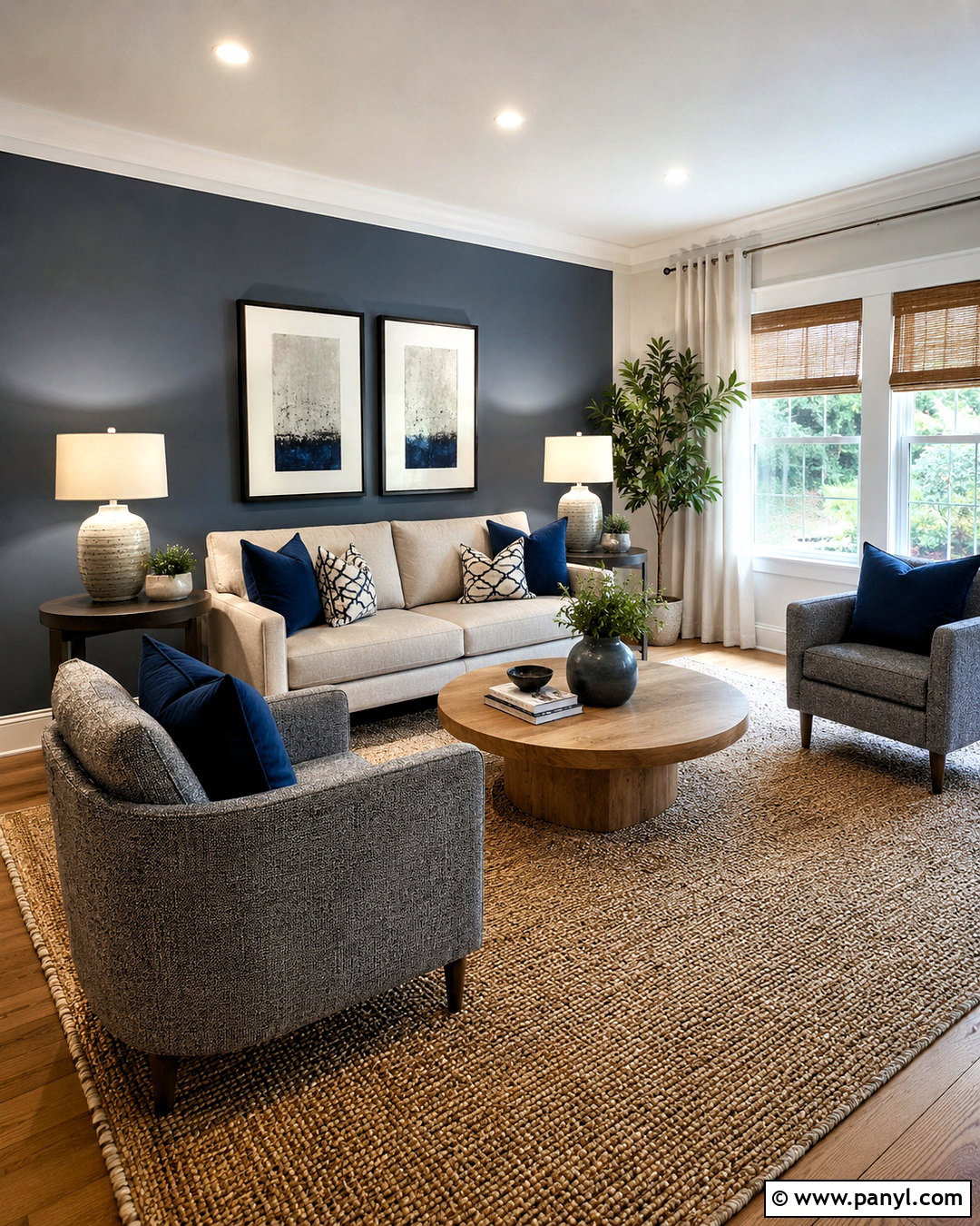 Blue Gray Accent Wall With Neutral Seating - 20 blue gray living room walls