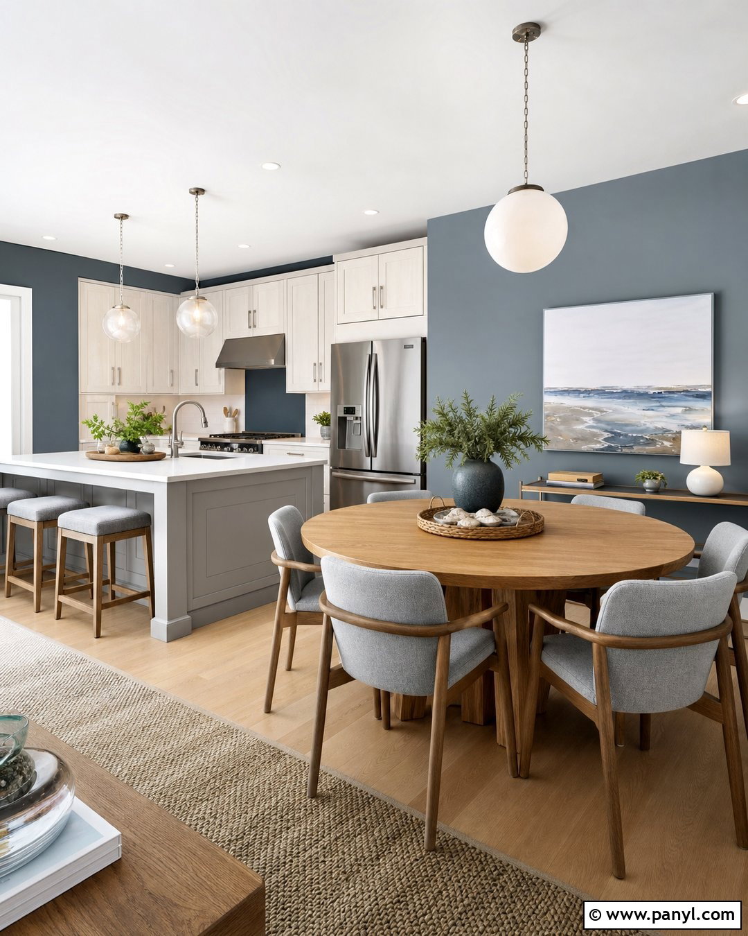 Blue Gray Accent Wall With White Oak Cabinets - 20 Modern Kitchen With Gray Accent Wall Ideas