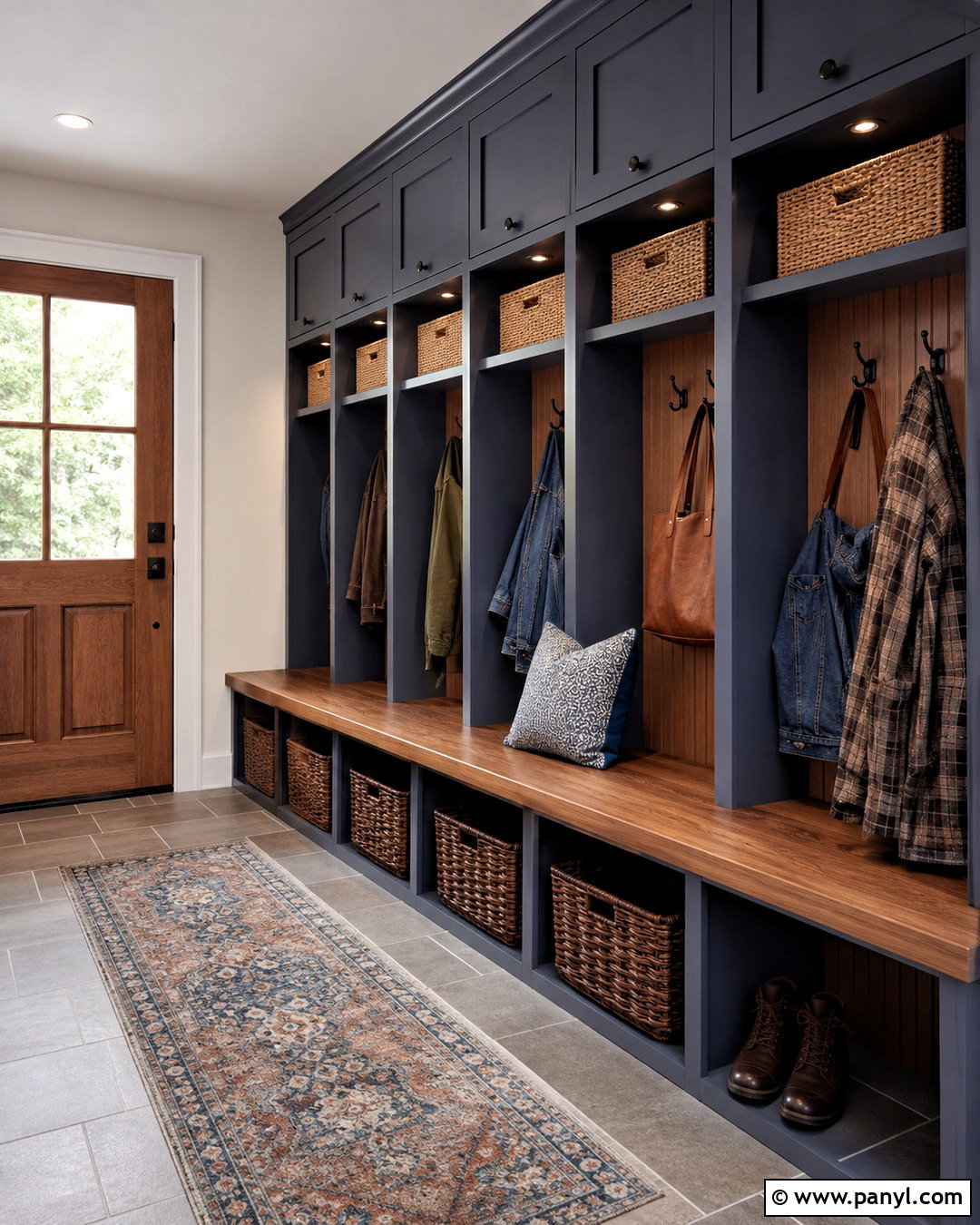 Blue Gray And Cedar Brown Mudroom - 20 brown and blue color palette ideas