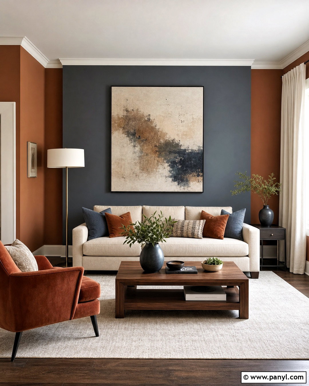 Blue Gray And Clay Two Tone Living Room Walls - 20 two tone living room walls