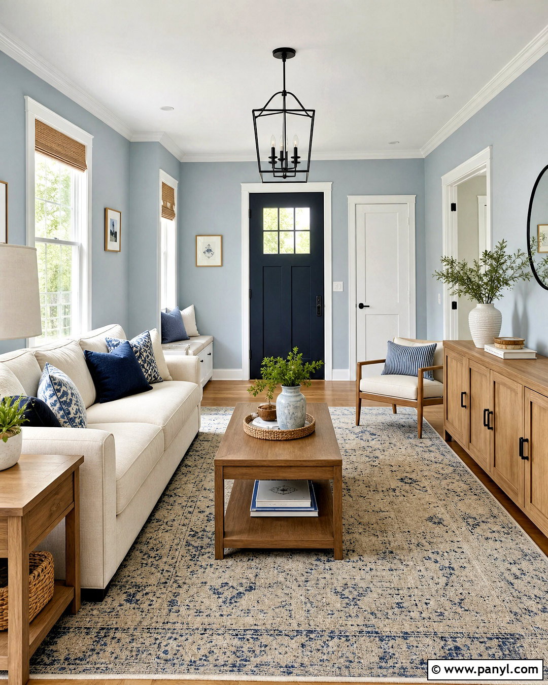 Blue-Gray And Crisp White Hall Walls - 20 hall painting wall colors combination ideas