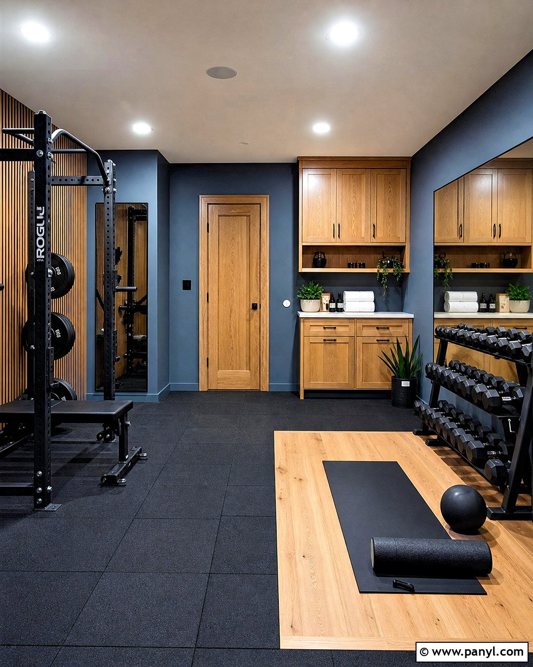 Blue Gray And Wood Home Gym - 20 gym colors ideas