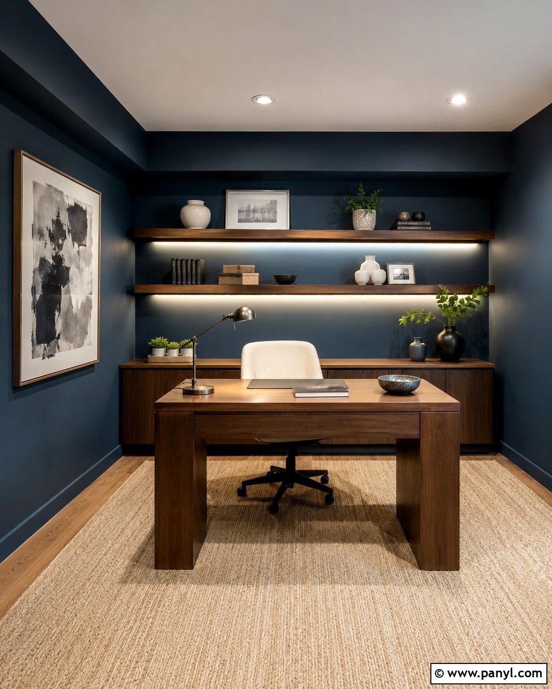 Blue Gray Basement Office - 20 Basement Blue Walls