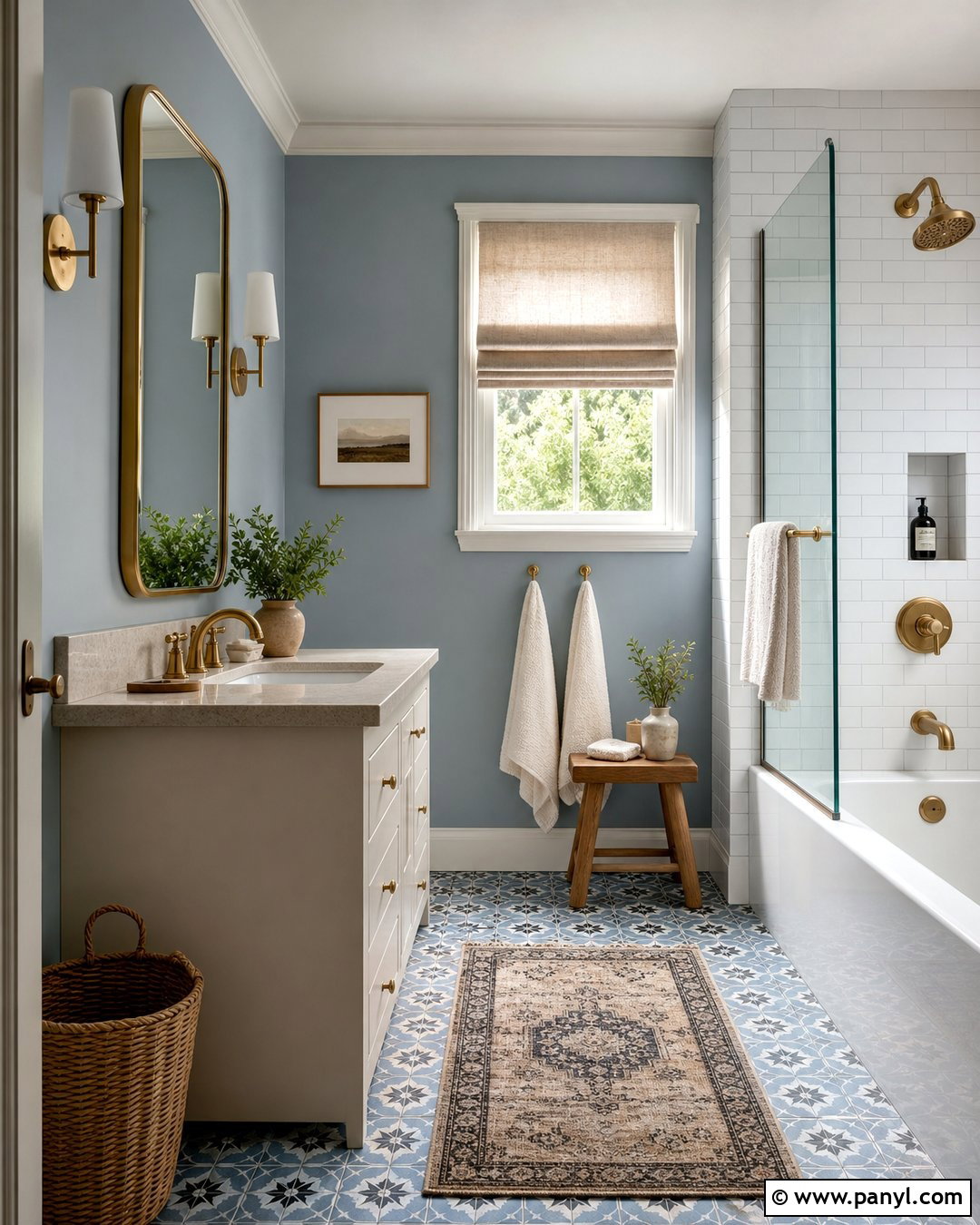Blue Gray Bathroom Walls With Brass Fixtures - 30 blue gray walls