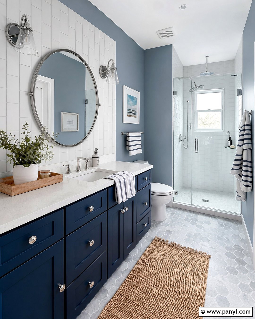 Blue Gray Bathroom Walls With Navy Vanity - 30 gray bathroom walls