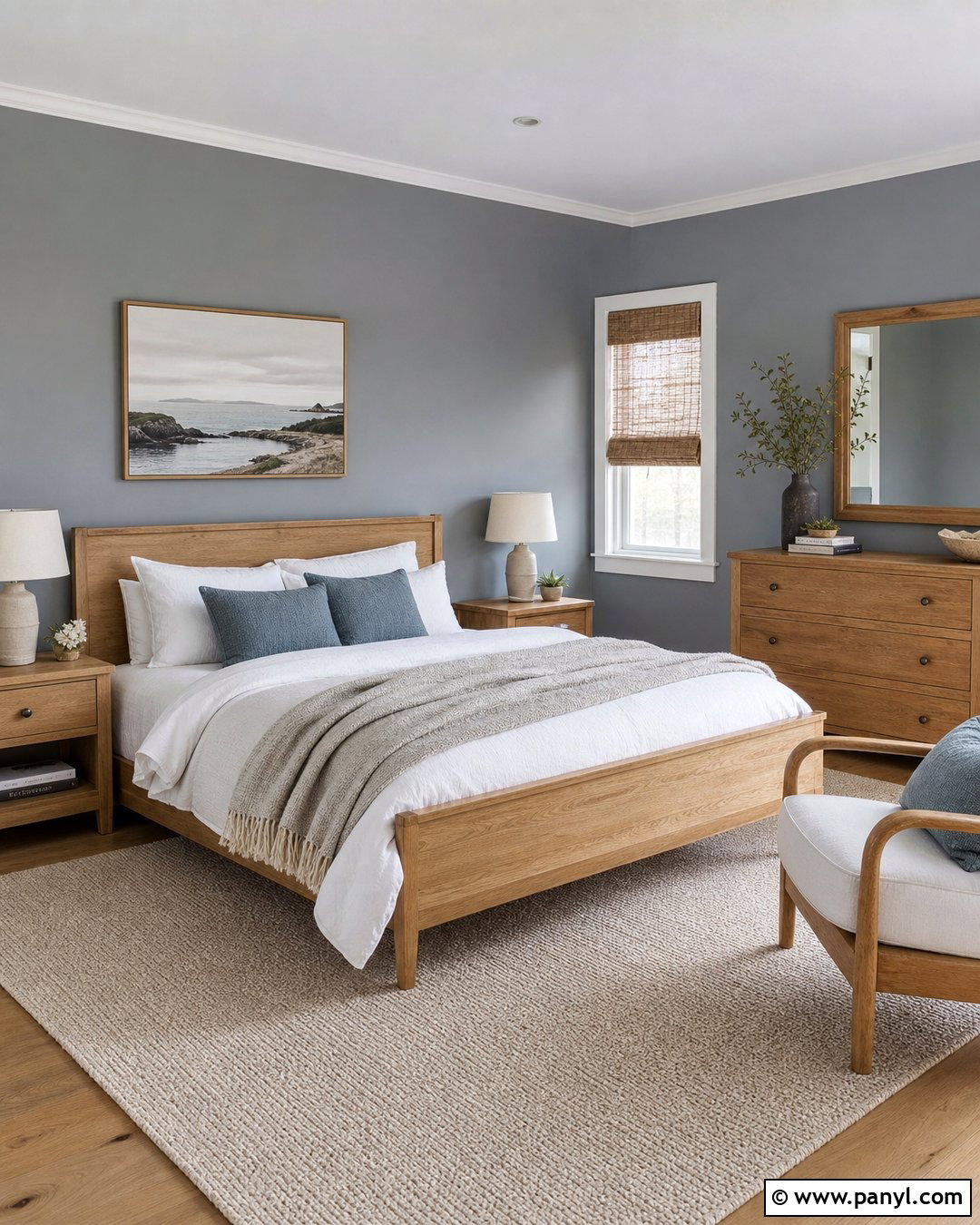 Blue Gray Bedroom Walls With Oak Furniture - 35 Gray Bedroom Walls
