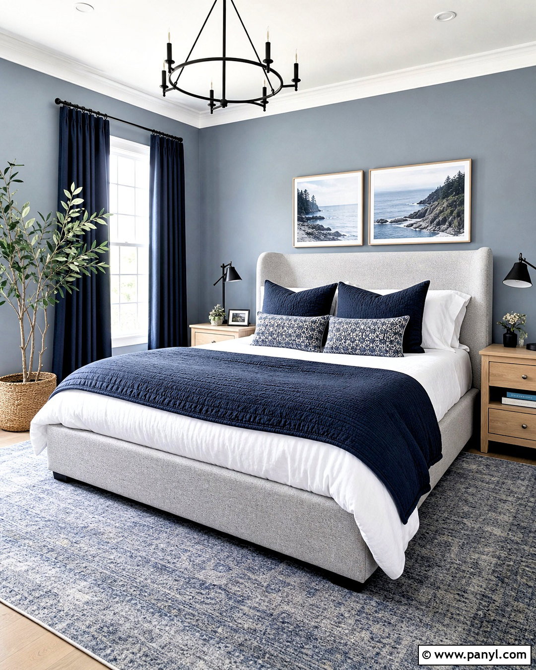 Blue Gray Bedroom With Navy Accents - 20 gray walls bedroom ideas