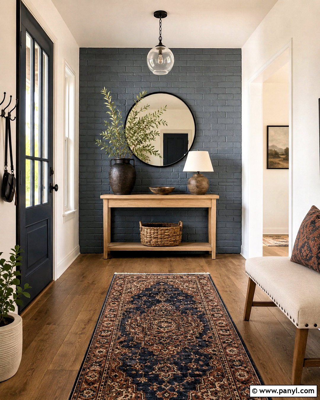 Blue Gray Brick Wall Entryway - 20 colored brick wall interior design ideas