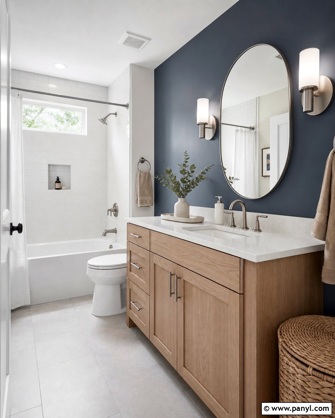 Blue Gray Contrast Wall Bathroom - 30 Contrast Wall Ideas