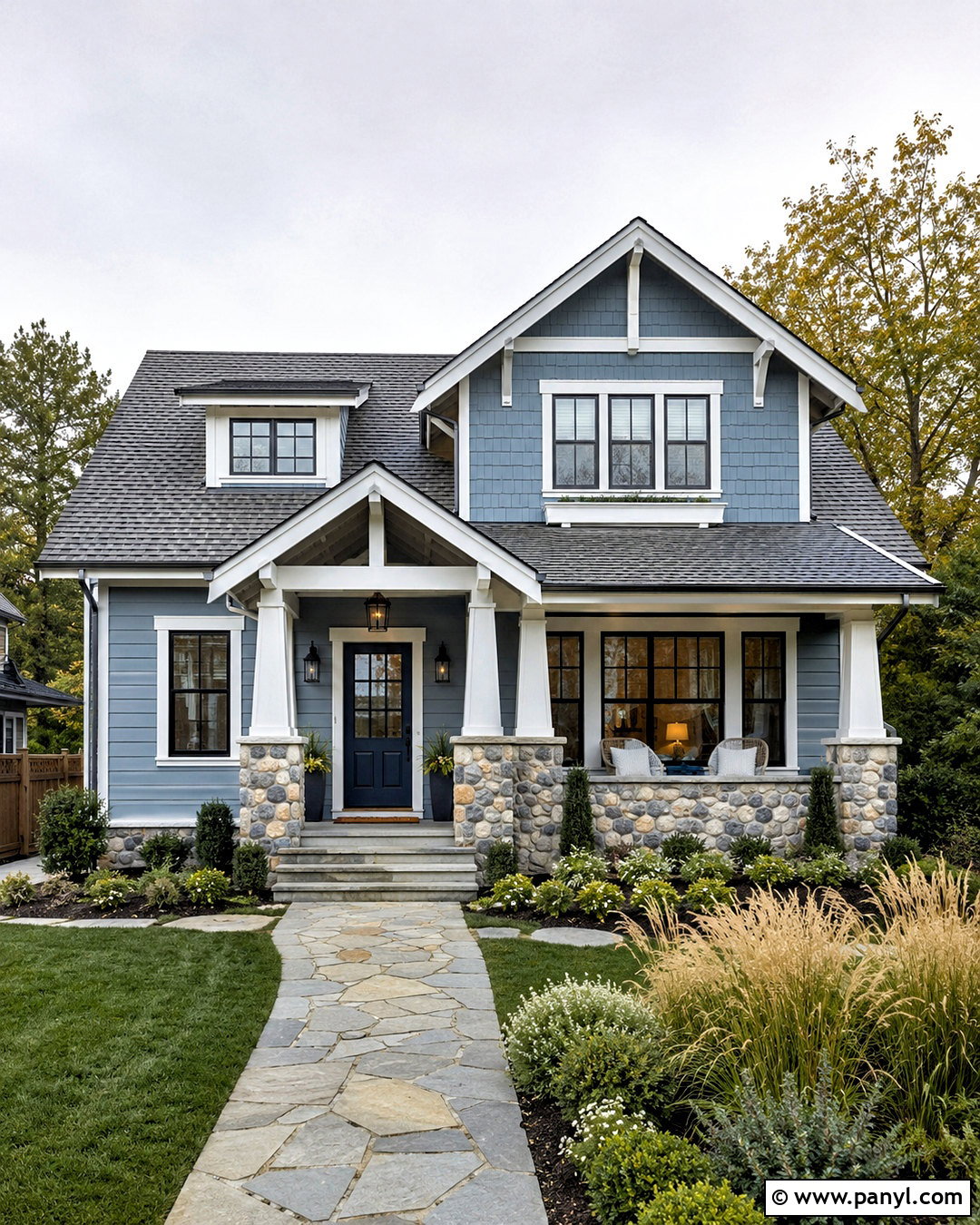Blue Gray House With Stone Accents - 20 outside house colour ideas
