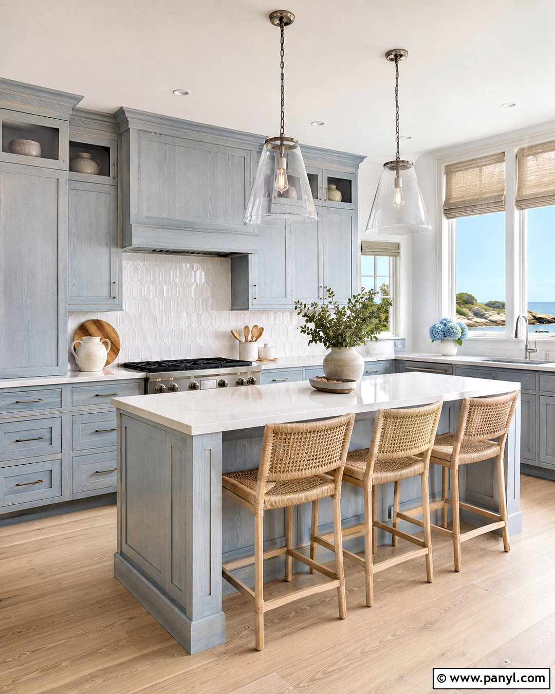 Blue Gray Kitchen Cabinets In A Coastal Kitchen - 20 blue gray kitchen cabinets