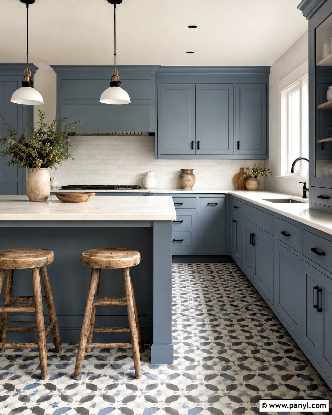 Blue Gray Kitchen Cabinets With Patterned Floor Tile - 20 blue gray kitchen cabinets