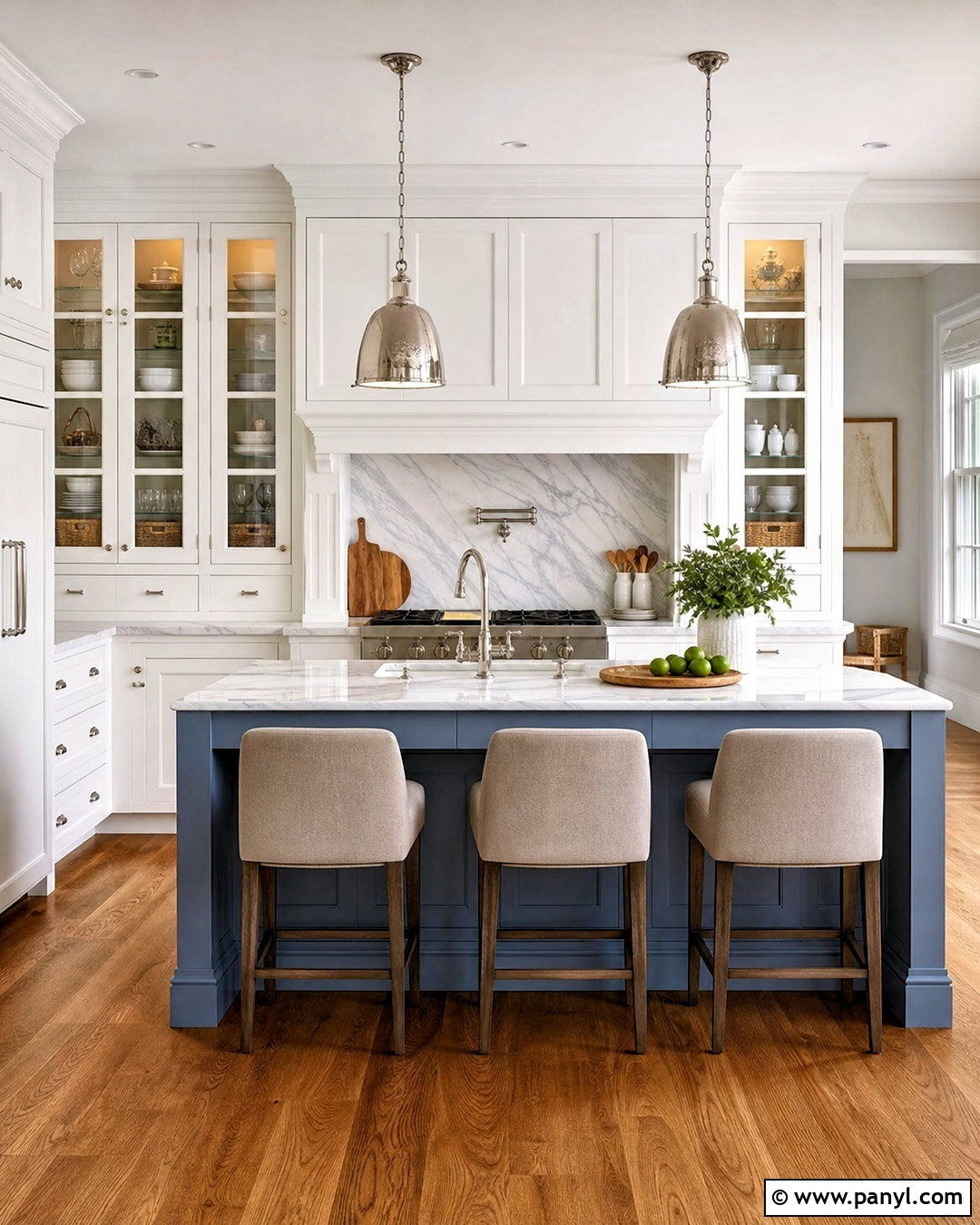 Blue Gray Kitchen Island With Marble Countertops - 20 white kitchen with blue island ideas