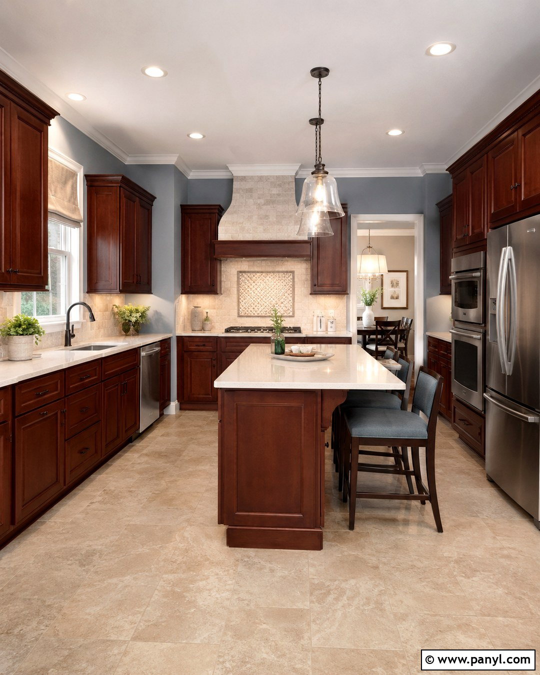 Blue Gray Kitchen Walls With Cherry Brown Cabinets - 20 Blue Kitchen Walls With Brown Cabinets