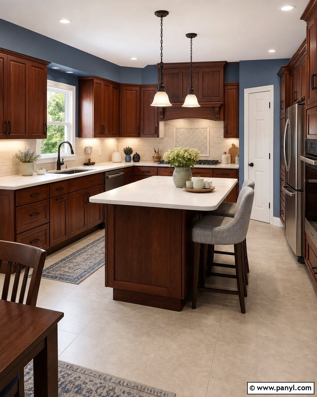 Blue Gray Kitchen Walls With Cherry Cabinets - 45 blue kitchen walls