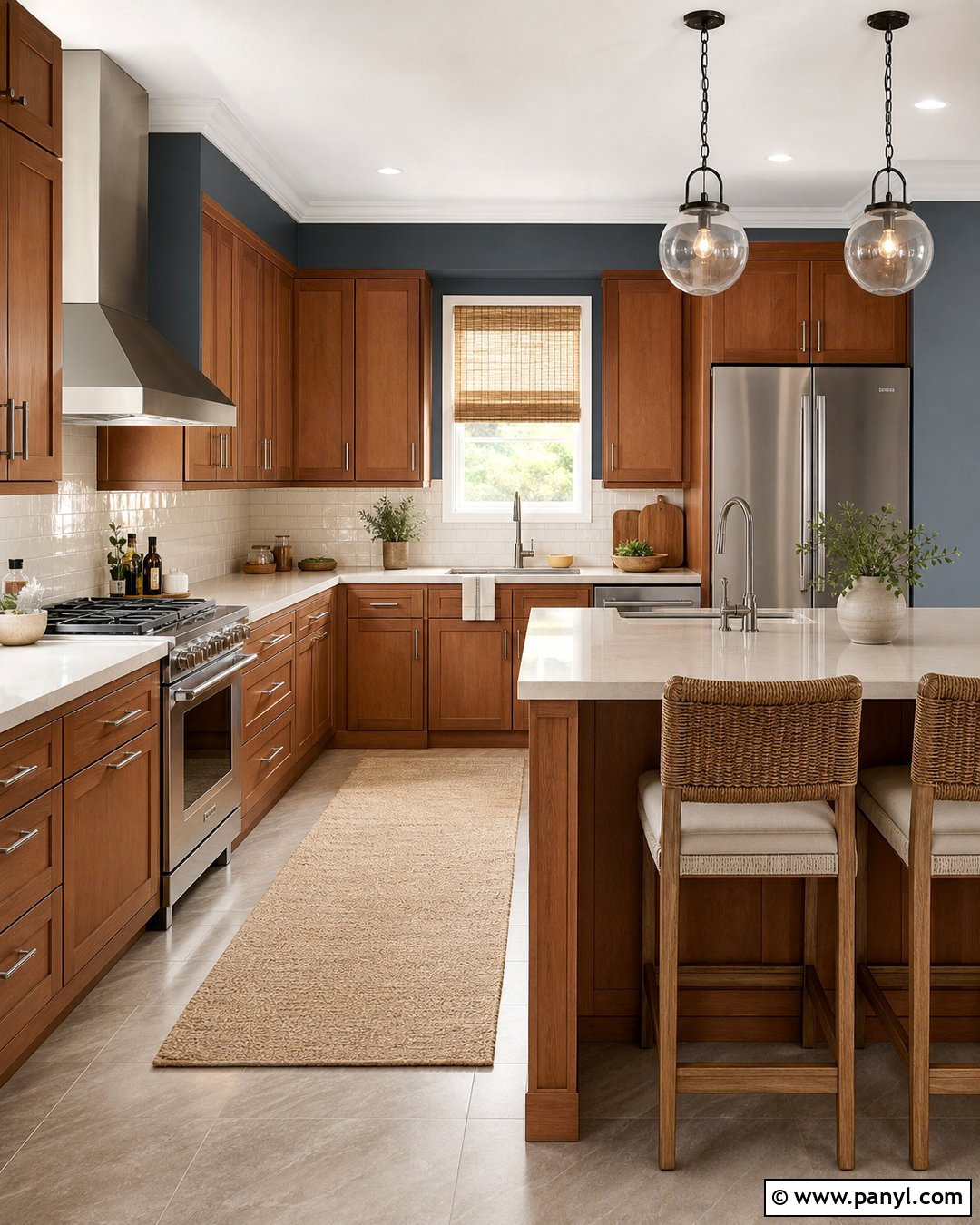 Blue Gray Kitchen Walls With Cherry Cabinets - 25 Kitchen Wall Color With Natural Wood Cabinet Ideas