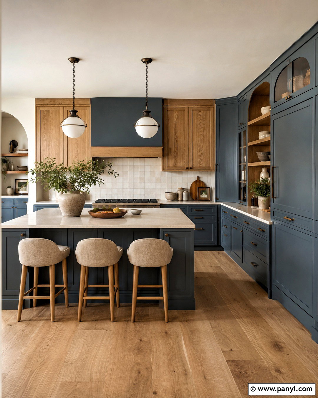 Blue Gray Kitchen With Oak Cabinets - 20 moody blue kitchen ideas