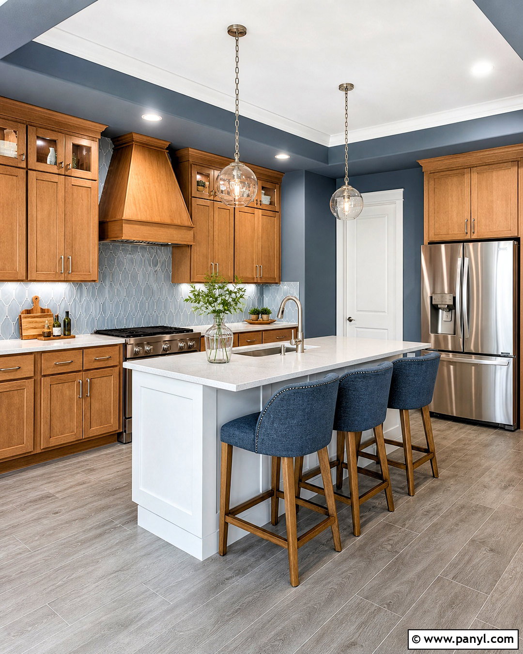 Blue Gray Kitchen With Oak Cabinets - 20 kitchen color schemes with oak cabinets