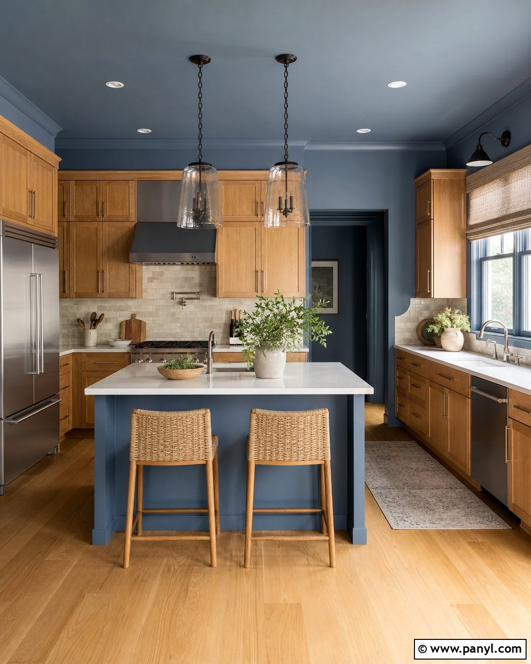 Blue Gray Kitchen With Wood Cabinets - 25 Kitchen Colors With Wood Cabinets