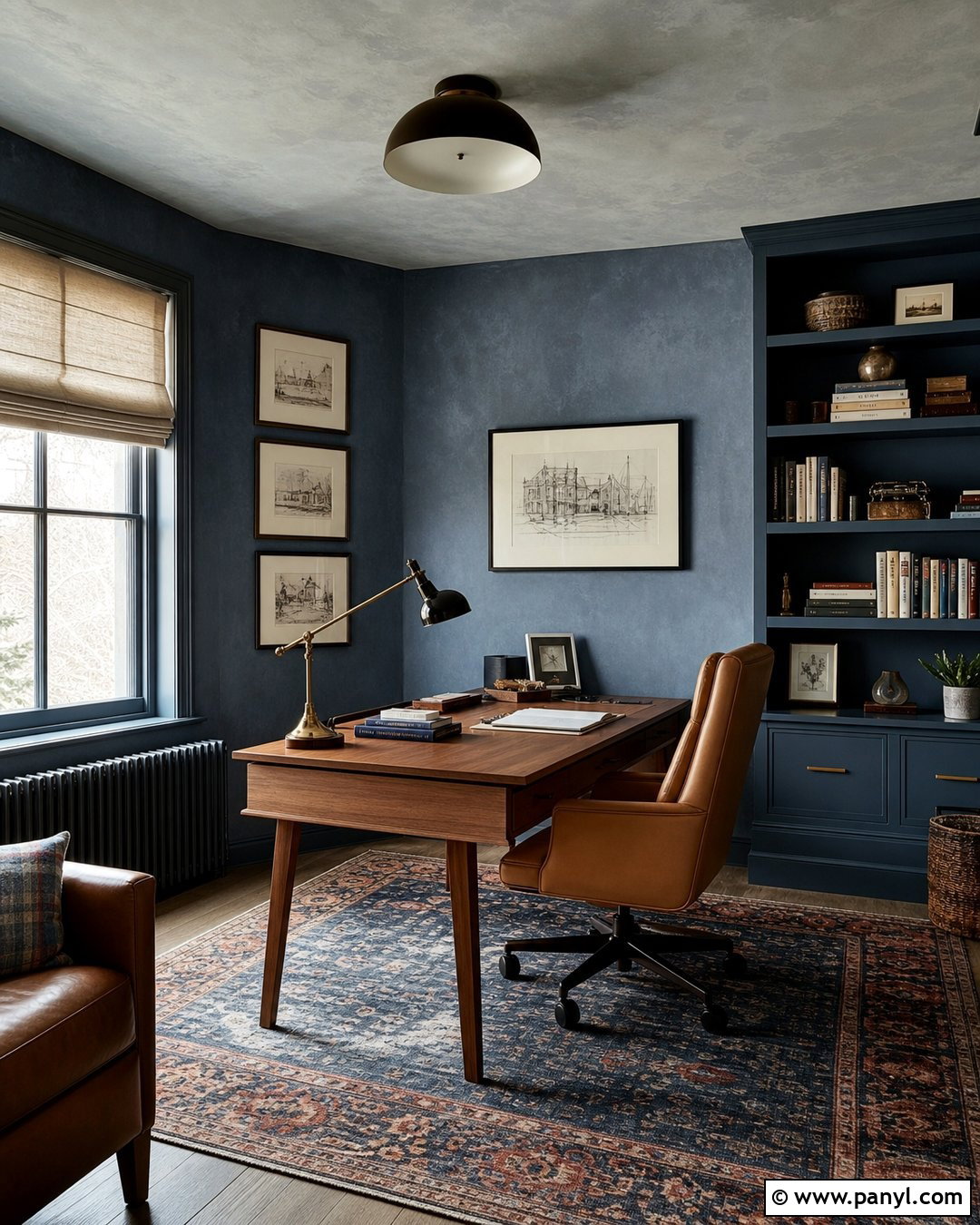 Blue Gray Limewash Home Office - 25 Limewash Walls And Ceiling Ideas