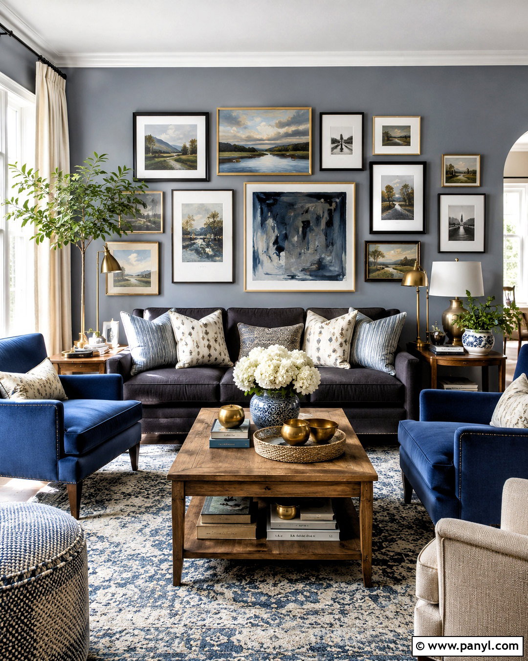 Blue Gray Living Room With Gallery Wall - 20 blue gray living room ideas