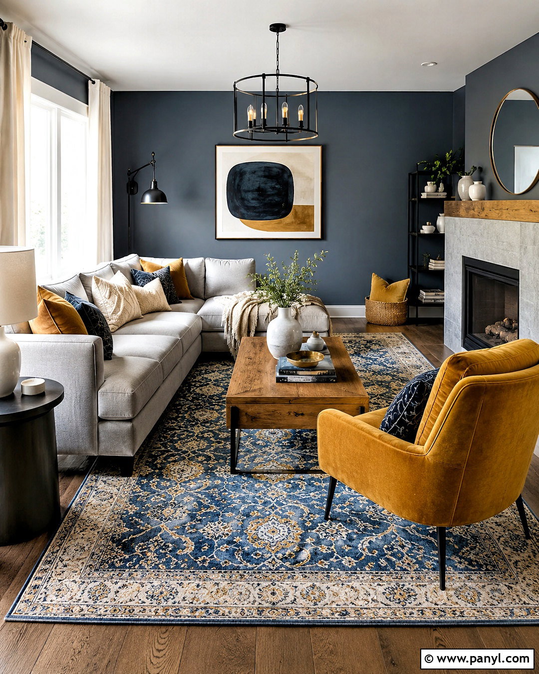 Blue Gray Living Room With Mustard Accents - 20 blue gray living room ideas