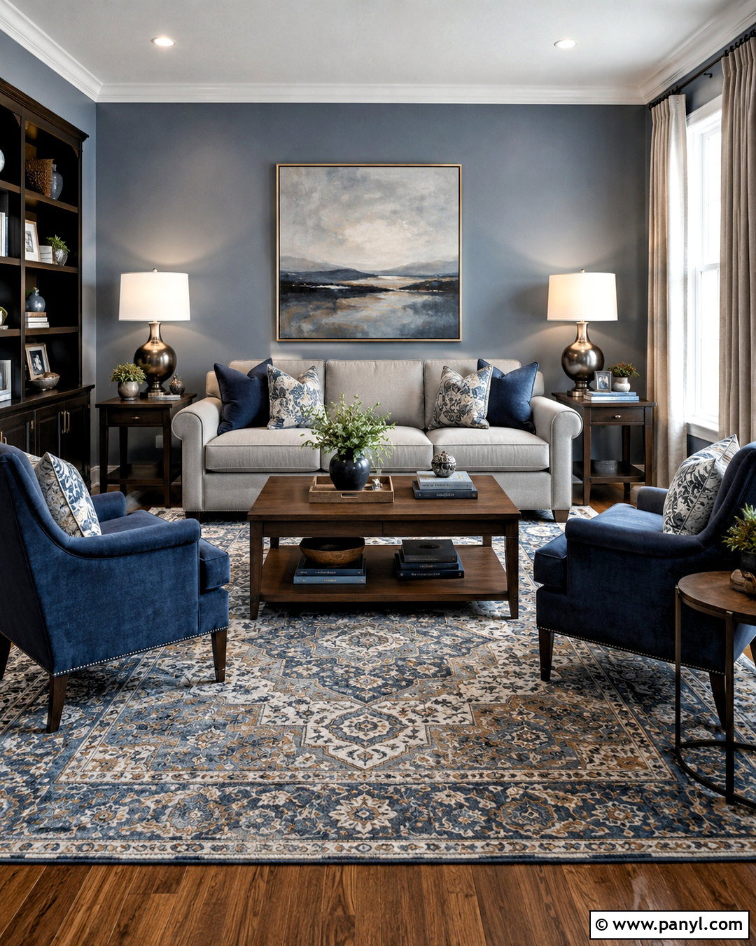 Blue Gray Living Room With Patterned Rug - 20 blue gray living room ideas