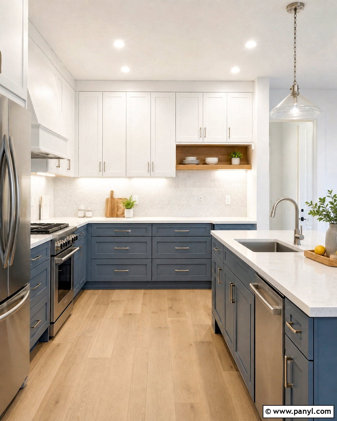 Blue Gray Lower Cabinets For A Small Kitchen - 20 blue lower cabinets white upper ideas