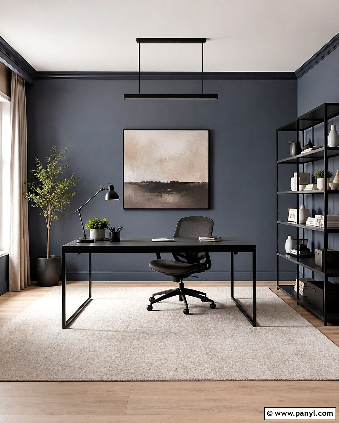 Blue Gray Office Walls With Black Accents - 20 Blue Paint For Office Walls