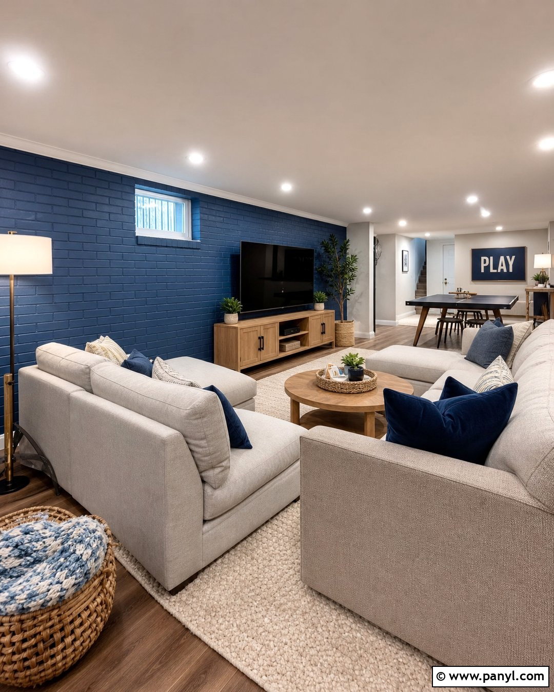 Blue Gray Painted Brick Basement - 20 Blue Painted Brick Wall Ideas