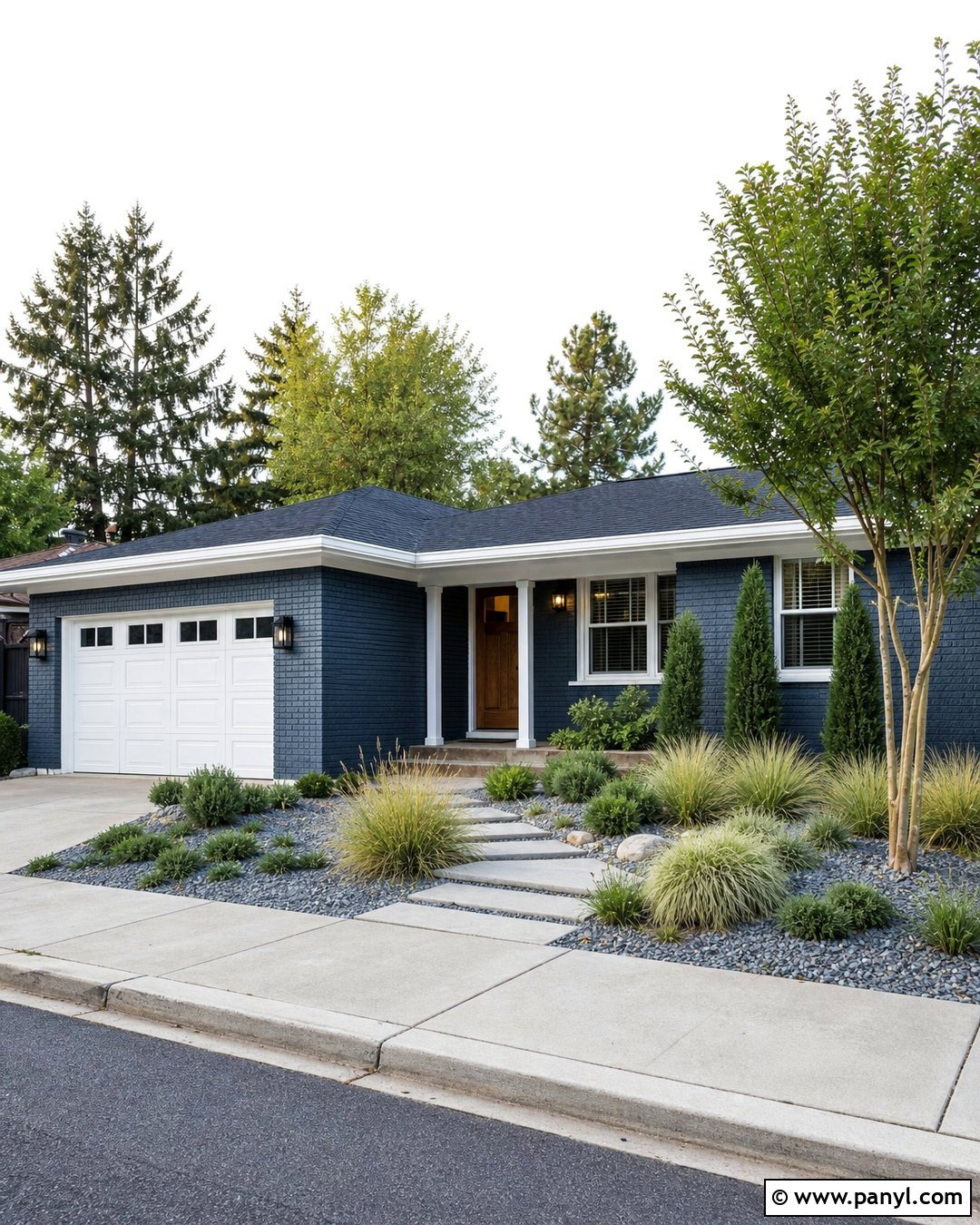 Blue Gray Painted Brick Ranch House - 20 Blue Painted Brick Wall Ideas
