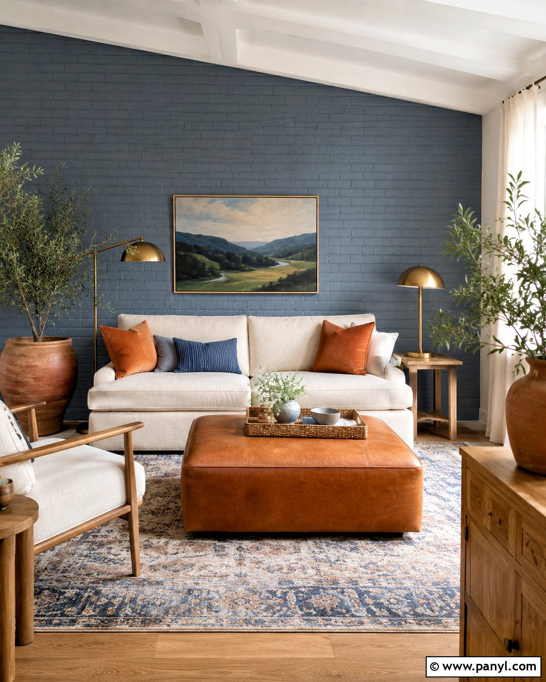 Blue Gray Painted Brick Wall Living Room - 20 painted brick walls living room ideas