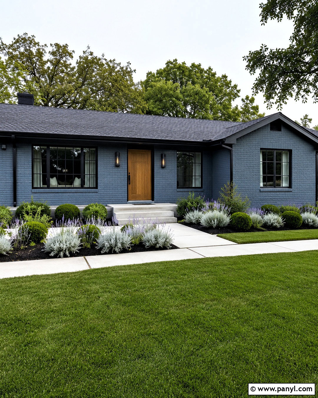Blue Gray Painted Brick With Black Accents - 20 dark painted brick exterior ideas