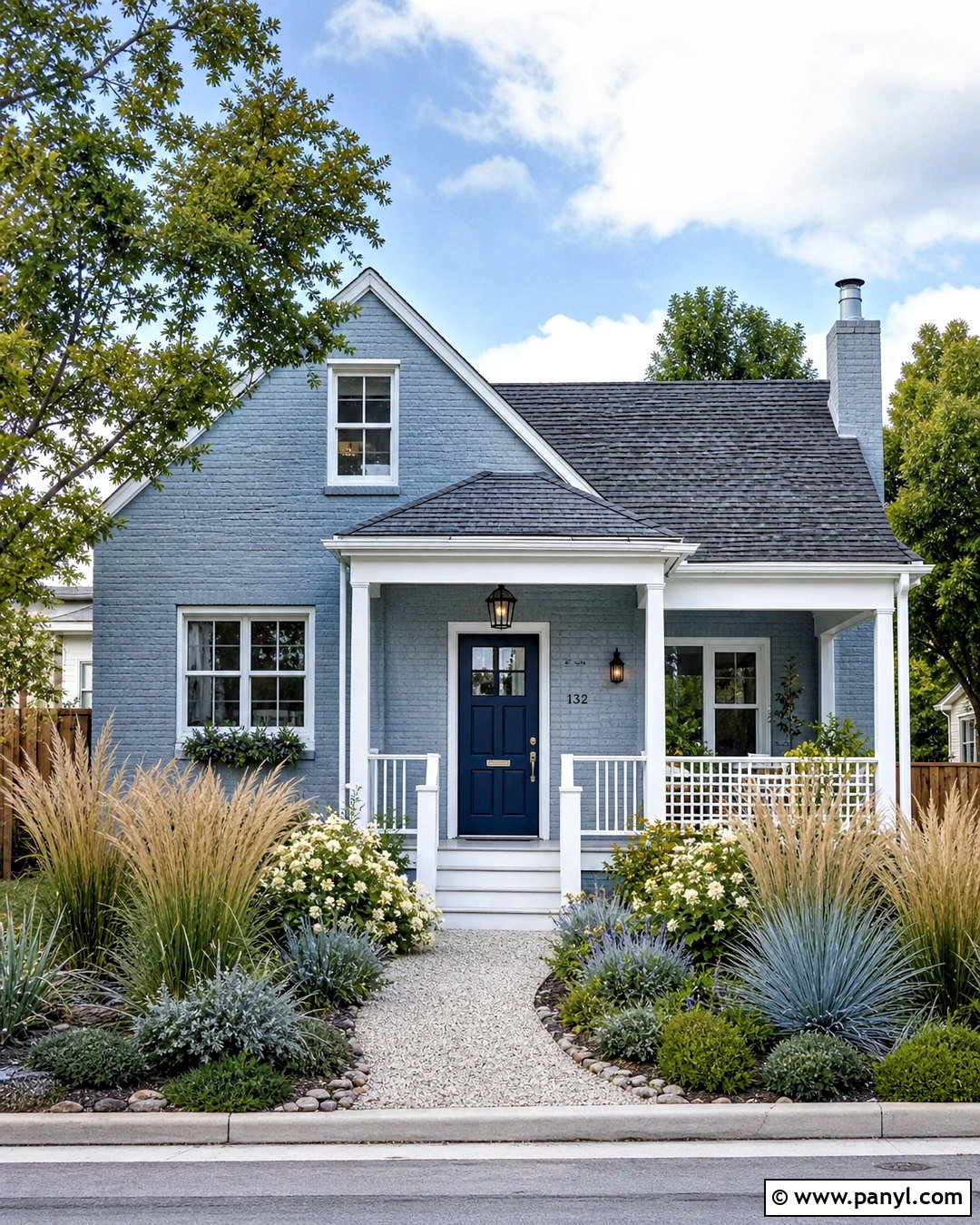 Blue Gray Painted Brick With Coastal Details - 20 grey painted brick ideas