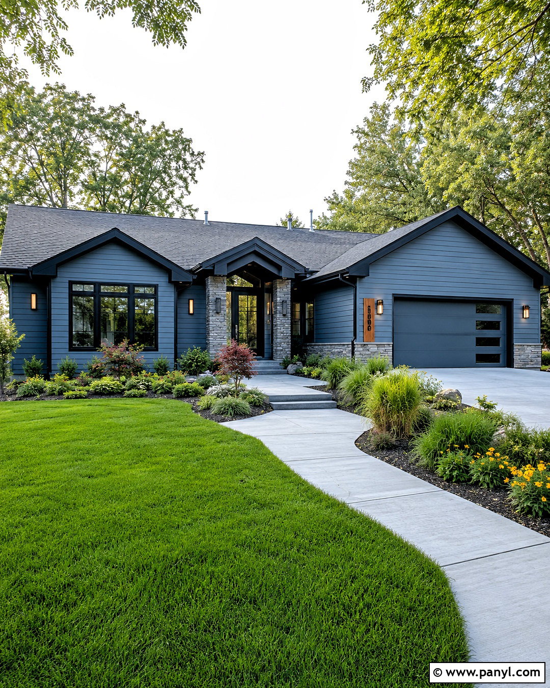 20 Blue House Black Trim Ideas for Bold Modern Curb Appeal