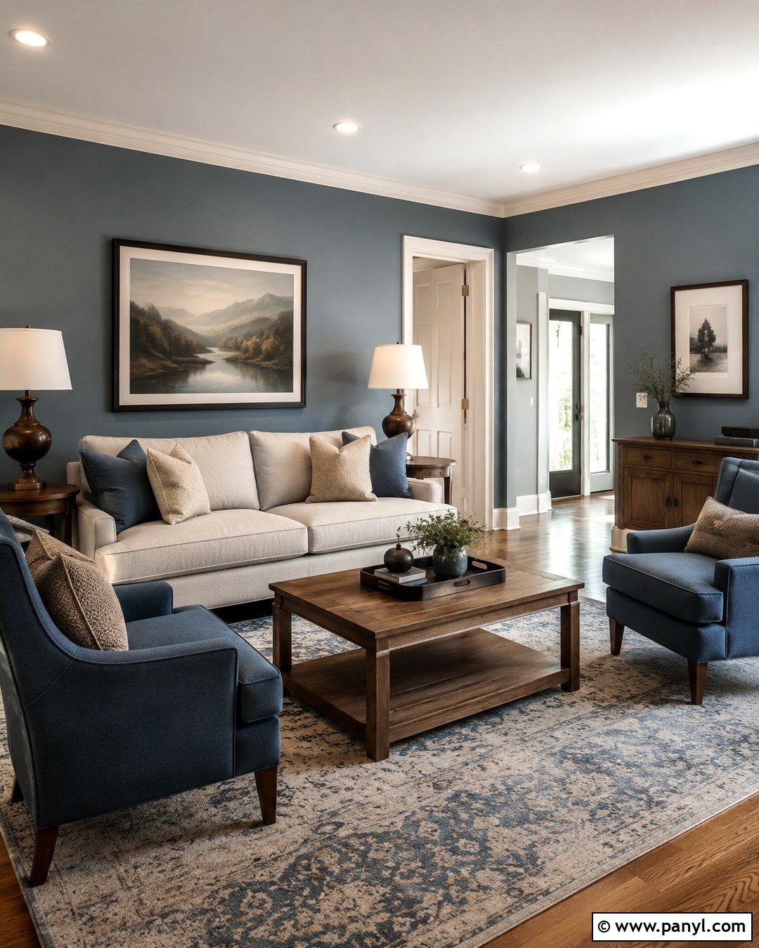 Blue Gray Transitional Lounge Room - 20 Blue Wall Lounge Room Ideas