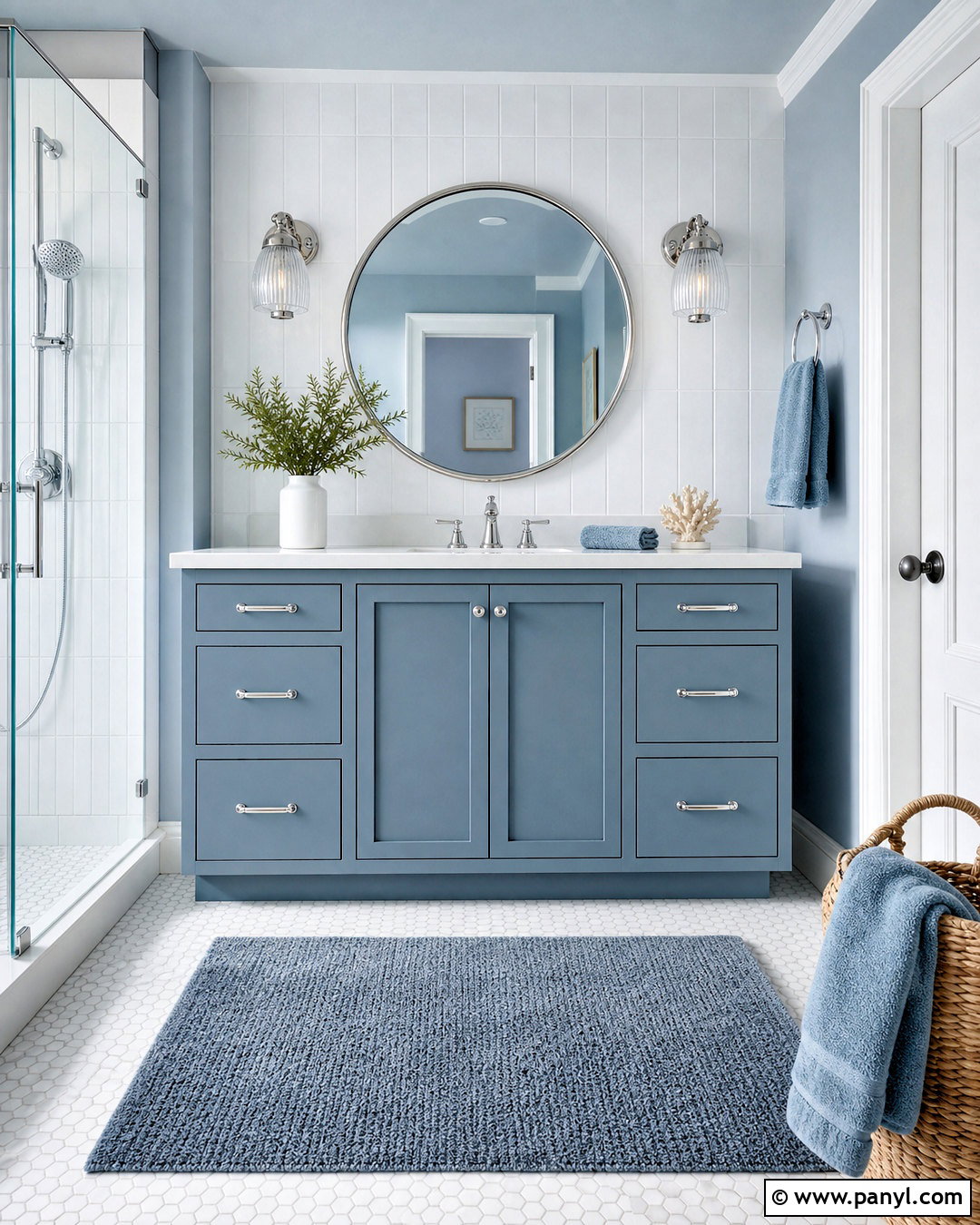 Blue Gray Vanity With White Tile - 20 gray vanity bathroom ideas
