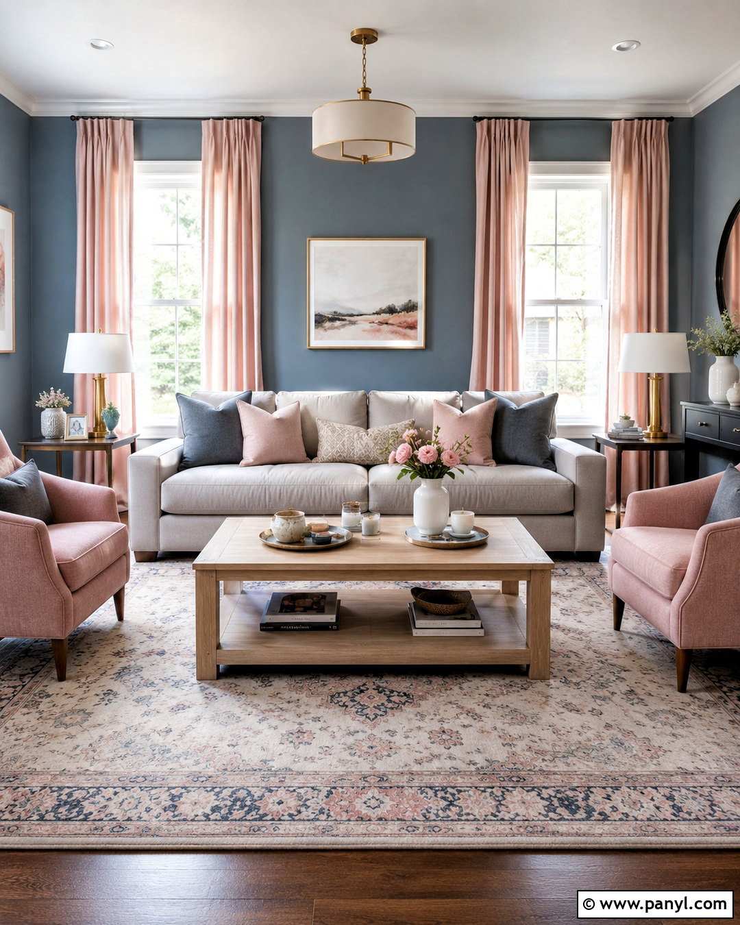 Blue Gray Walls With Blush Pink Decor - 20 blue gray living room walls