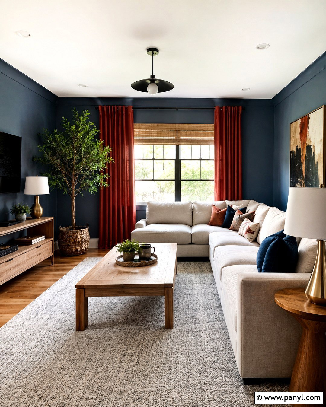 Blue Gray Walls With Brick Red Curtains - 20 Blue Walls Red Curtains