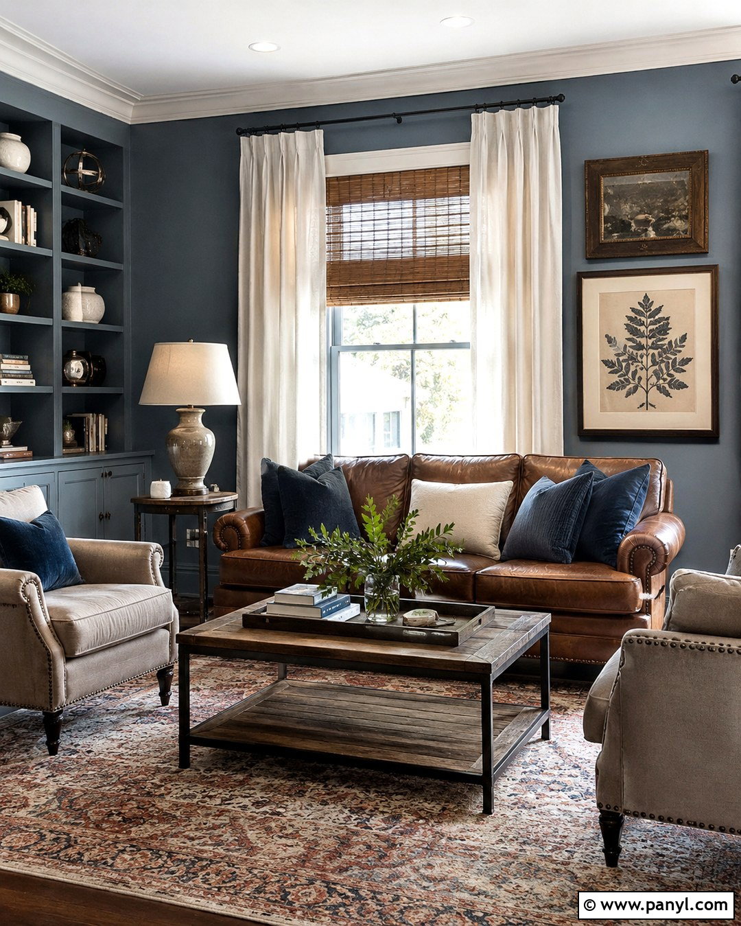 Blue Gray Walls With Brown Leather Couch - 20 Blue Wall Brown Couch Ideas